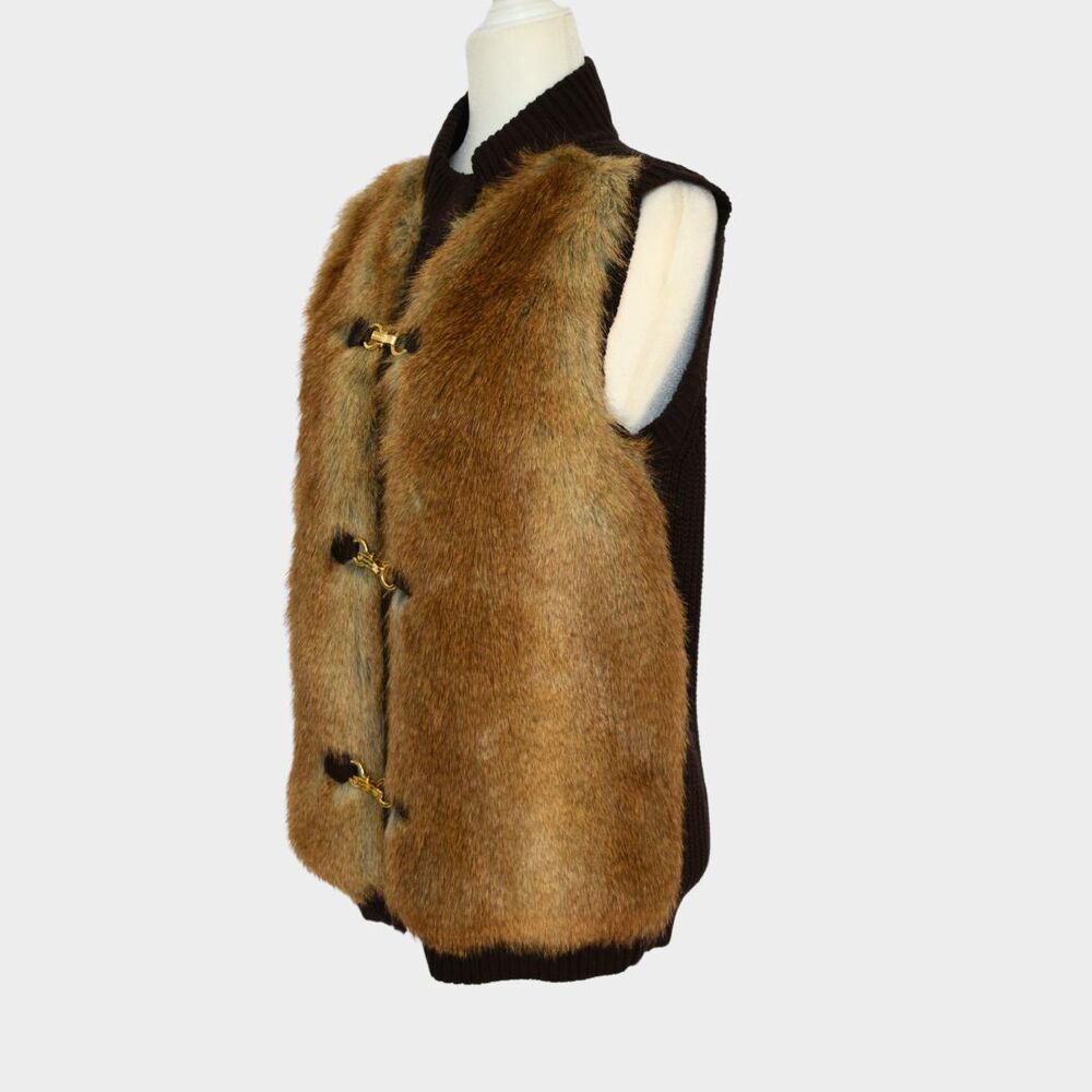 MICHAEL KORS Women's Faux Fur Sweater Vest Gold Buckle Closures Size M - Picture 3 of 9